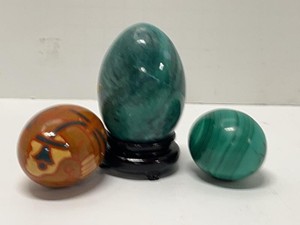 Decorative Egg Figurines Malachite & Wooden Signed Hand Painted Egg