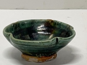 Signed Studio Art Pottery Green Glazed Small Bowl Ashtray Marked EH