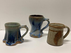 Studio Pottery Art Mugs Hand Thrown Signed Stoneware Set of 3