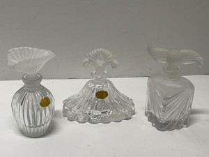 Set of 3 Vintage Lead Crystal Perfume Bottles with Frosted Stoppers
