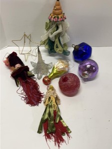 Mixed Vintage Christmas Ornament Lot Glass Figural Tassel & Wire Star