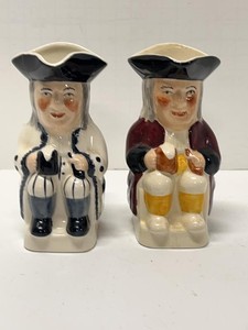 Pair of Staffordshire England Hand Painted Toby Jug Creamers 5in