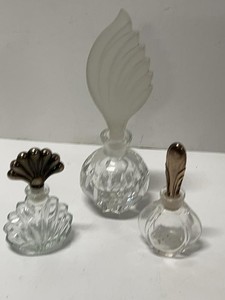 Vintage Art Deco Style Glass Perfume Bottles Vanity Set Figural Stoppers
