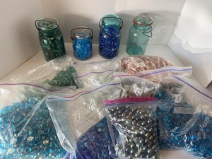 Mixed Glass Gem Fillers With Wire Bail Jars Blue Green Amber Black