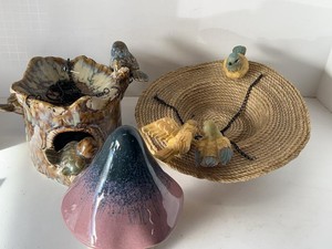 Lot of Assorted Bird Garden Decor Ceramic Birdhouse Basket Mushroom