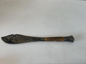 Antique Pierced Fish Server Stag Handle Engraved Blade 14 Inch