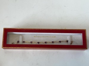 18KT Gold Over Sterling Silver Heart Purple Stone Bracelet 7in