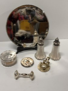 Vintage Vanity Dresser Accessory Lot Mirror Shakers Jar Hand Mirror
