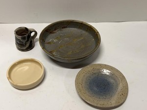 Studio Art Pottery Bowl Plate Creamer & Small Dish Assorted Set