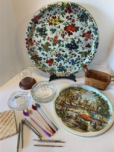Vintage Decorative Housewares Lot Trays Glass Longaberger Basket