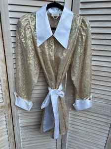 Vintage Victorias Secret Gold Lurex Sheer Lace Robe Cover Up S