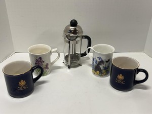 BonJour French Press & Assorted Ceramic Coffee Mugs Kitchen Lot
