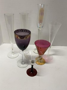 Lot of Assorted Art Glass Stemware Goblets Flutes Martini Glasses