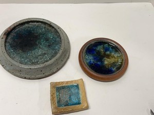 Set of 3 Handmade Studio Pottery Art Glass Dishes Coasters Decor