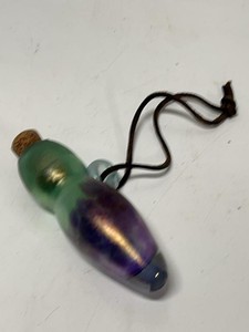Hand Blown Iridescent Art Glass Bottle Pendant Cork Stopper 6.5in