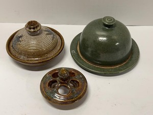 Studio Pottery Stoneware Covered Dishes & Holder Art Pottery Lot