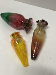 Set of 3 Hand Blown Art Glass Bud Vases Floral Rim Multicolor