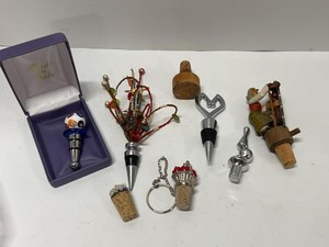 Lot of Assorted Decorative Wine Bottle Stoppers Glass Metal Wood