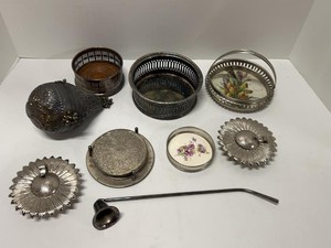 Vintage Silverplate Tableware Lot Coasters Trays Floral Dishes Decor