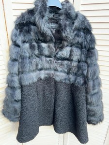 Jenna Salyers Fabulous Furs Faux Fur Swing Coat Black Gray XL