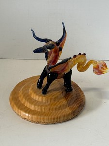 Unmarked Art Glass Dragon Figurine Amber Blue Hand Blown Sculpture