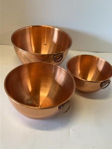 Vintage Copper Mixing Bowls Set of 3 Ring Handle Taiwan Nested