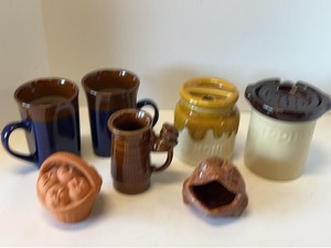 Mixed Vintage Pottery Lot Royal Norfolk Mugs Honey Jar Frog Decor