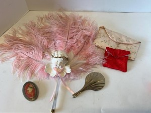 Vintage Vanity Accessories Lot Mirror Compact Lorgnette Feather Pen