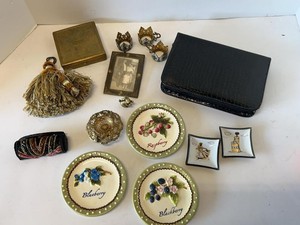 Vintage Decorative Vanity Tabletop Mixed Lot Brass Beaded Plates
