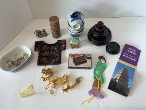 Assorted Asian Decor Souvenir Lot Porcelain Cups Dragon Abacus