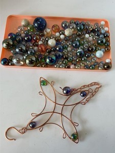 Copper Wire Hanging Decor with Assorted Glass Marbles Mixed Lot