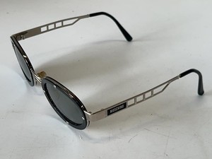 Moschino Oval Sunglasses Black Silver Tone Openwork Temple Frames