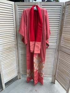 Vintage Japanese Silk Kimono Coral Pink Floral Formal Robe