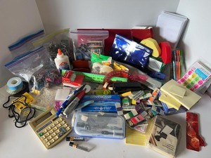 Assorted Office Supply Lot Scotch Post-it TI Calculator Pens Clips