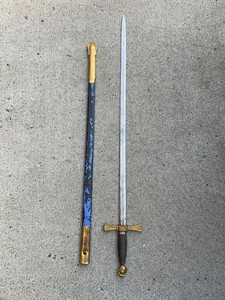 Vintage Fraternal Ceremonial Sword & Scabbard Gold Tone Hilt 34 12in