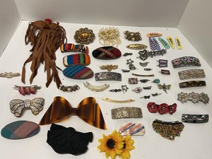 Vintage Mixed Hair Barrette Clip Lot Rhinestone Lucite Fabric Beaded