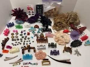 Assorted Hair Accessories Lot Clips Claws Barrettes Flowers Extensions
