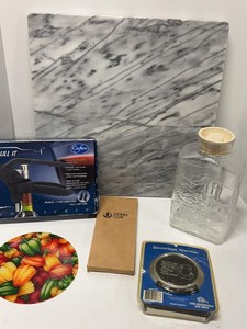 Box Lot of Assorted Kitchen Housewares Marble Board Corkscrew Warmer