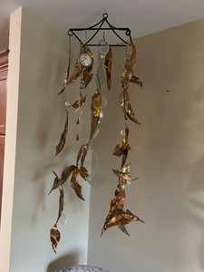 Artisan Gold Leaf & Crystal Hanging Mobile Decorative Piece Large 3 Feet