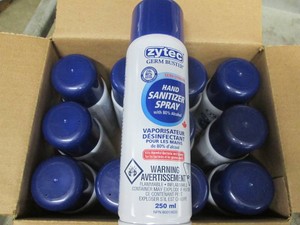 12 Spray cans of Zytec sanitizer spray