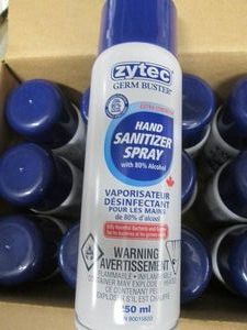 12 Spray cans of Zytec sanitizer spray