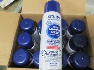 12 Spray cans of Zytec sanitizer spray