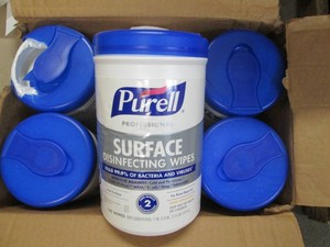 Purell surface disinfecting wipes, 3 good packages and 3 damaged