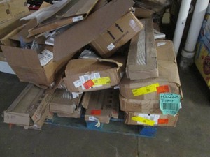 Pallet of assorted tiles and other items, several packages of 48 tiles