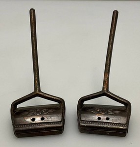 Vintage Collectible Copper Metal Broom Salt And Pepper Shaker Set