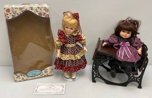 Two Collectible Porcelain Dolls One With Wooden School Desk