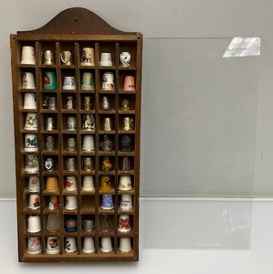 Misc. Collectible Thimbles In Display Case 7 x 15