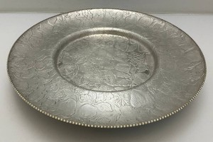 Vintage Hand -Wrought hammered Aluminum Lazy Susan 17 With Fruit Pattern