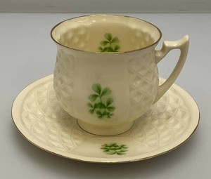 Highly Collectible Donegal Parian Shamrock (Embossed) Teacup And Saucer With original Foil Label