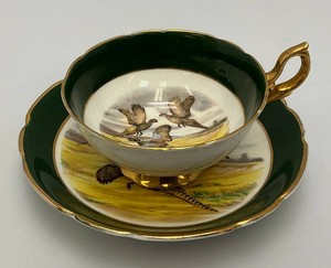 Vintage Regency Three Pheasants In Flight Teacup And Saucer Bone China England
